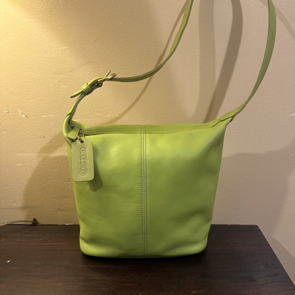 Vintage COACH Mini Bucket 4148 Kiwi Lime Green Leather Bag RARE 90s Soho